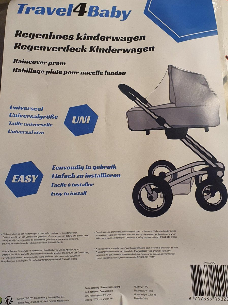 Funda para lluvia Travel4baby - cochecito con capota - talla única - fácil de usar