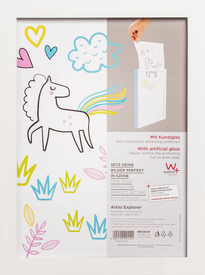 Walther artista esploratore - cornice in legno - per 30 schizzi per bambini - dimensione foto 21x30 cm - vetro artistico - bianco