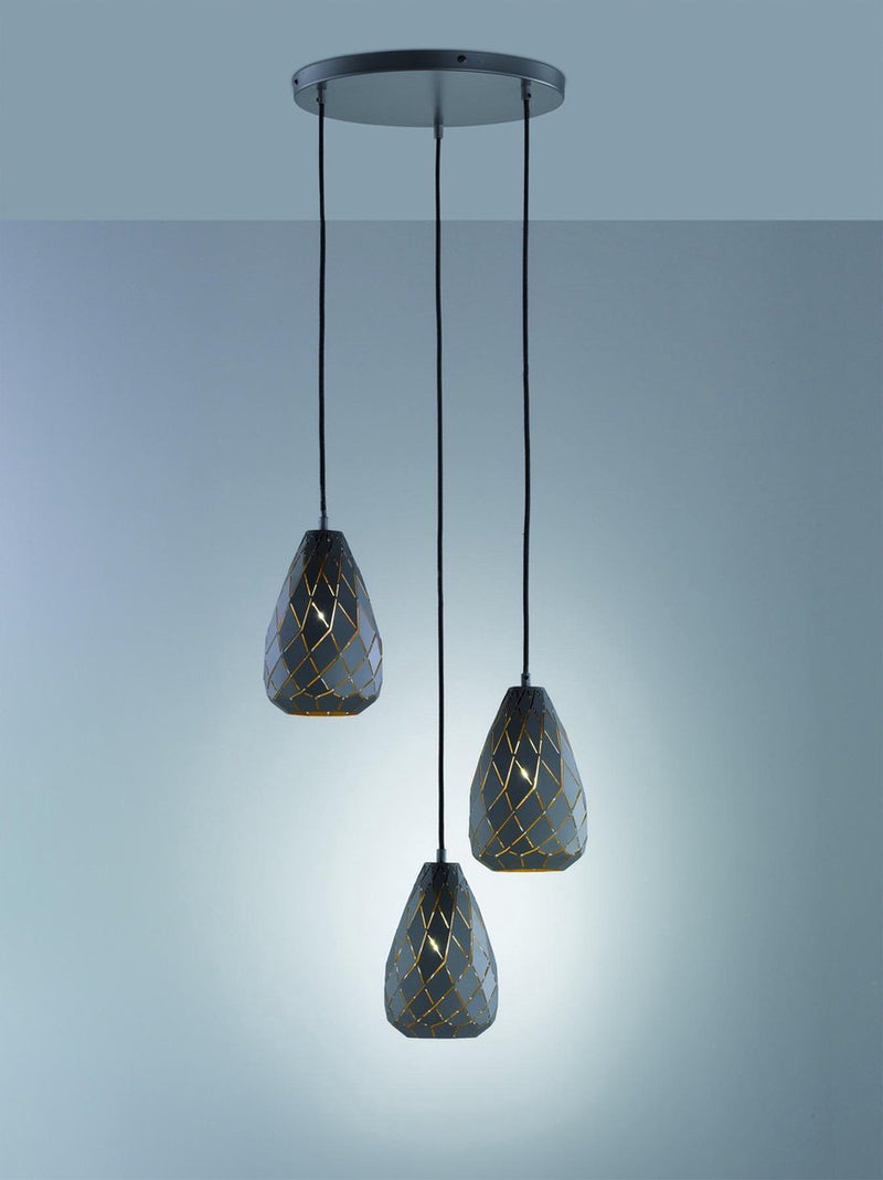 Trio onyx - hanglamp - antraciet - excl. 3x e27 4 w - plafondbevestiging - in hoogte verstelbaar