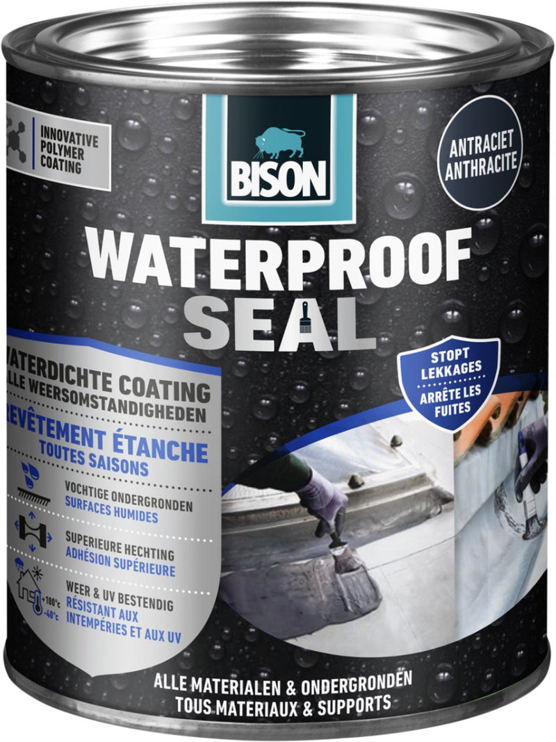 Bison impermeabilizante antracita 1 kg de revestimiento impermeable, para todas las condiciones climáticas, impermeabilización, transiciones de tejados, canalones, tejados, garajes, caravanas