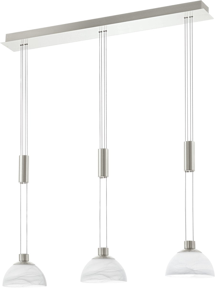 Eglo montefio - hanglamp - 3 lichts - nikkel-mat - alabaster glas - wit