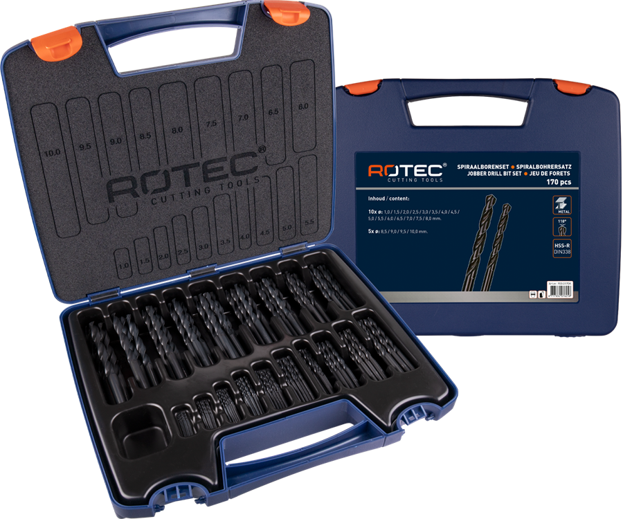 Set di punte elicoidali Rotec 1-10x0,5mm hss 170 pezzi