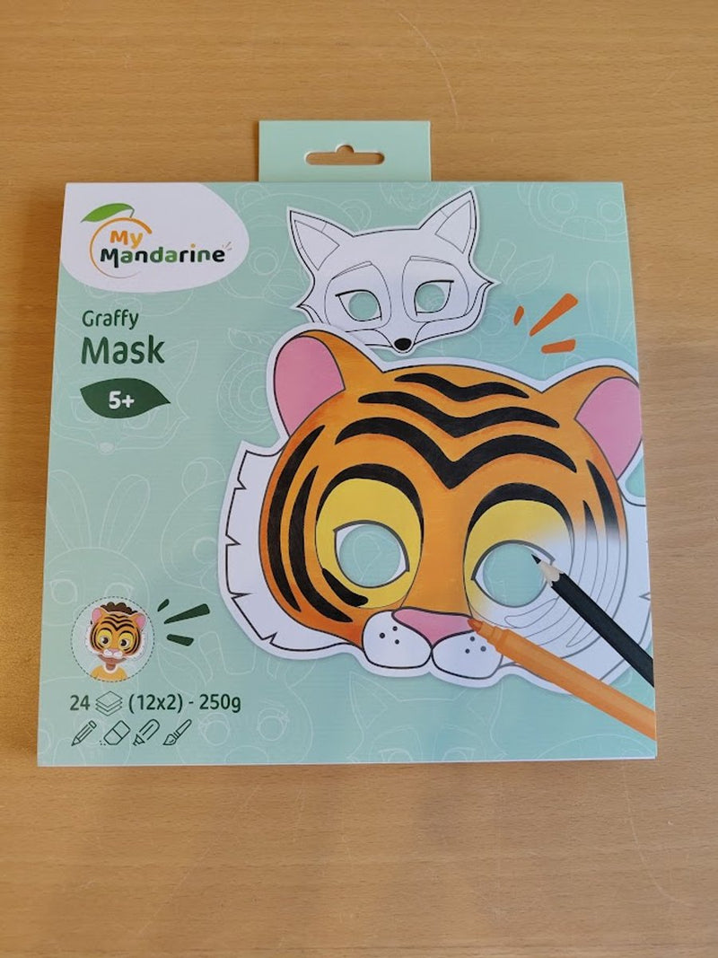 Maschere senza marchio senza marchio | animali | cartone | 21 x 20 cm | 24 pezzi - maschera pop graffiti da colorare