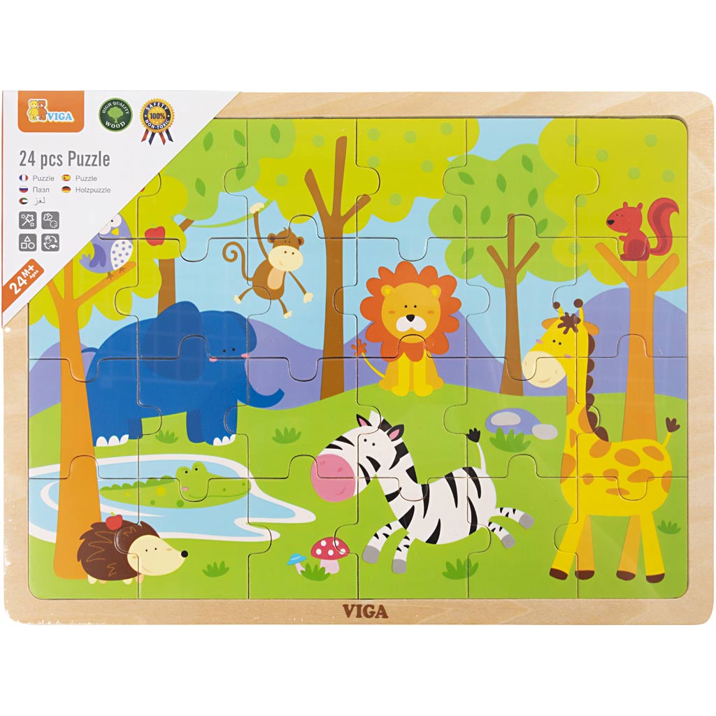 Viga rompecabezas de madera, animales de safari, medidas 30x22,5 cm, 24 piezas, 1 pieza