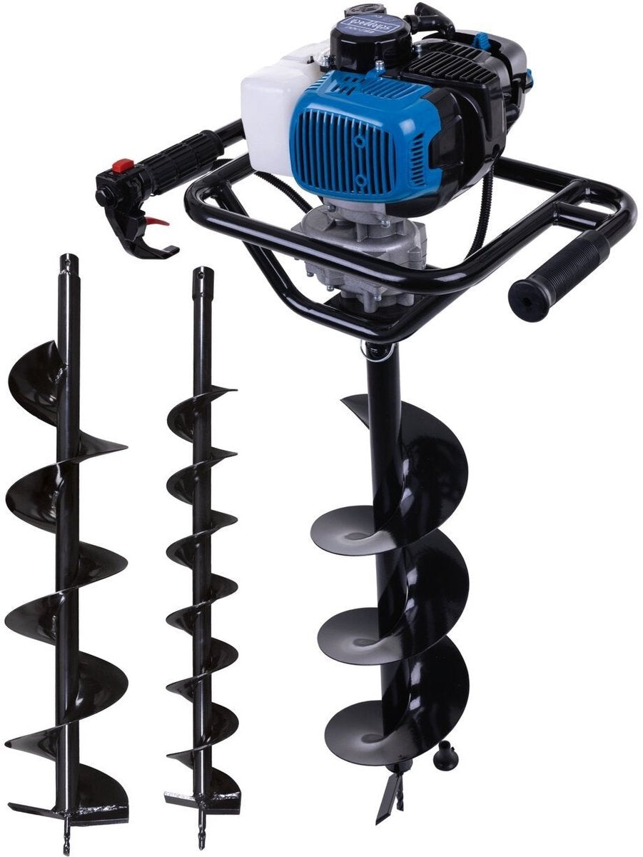 Scheppach grondboor benzine eb2000 - 52cc 1,97pk - incl. 3 boren ø 100 mm, 150 mm 200 mm - boorlengte 80cm