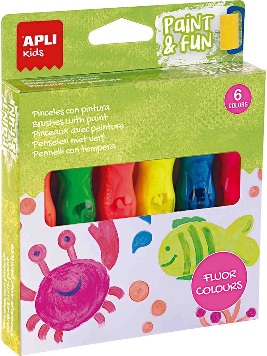 Apli tubi di pittura per bambini con pennello | 6 colori fluorescenti