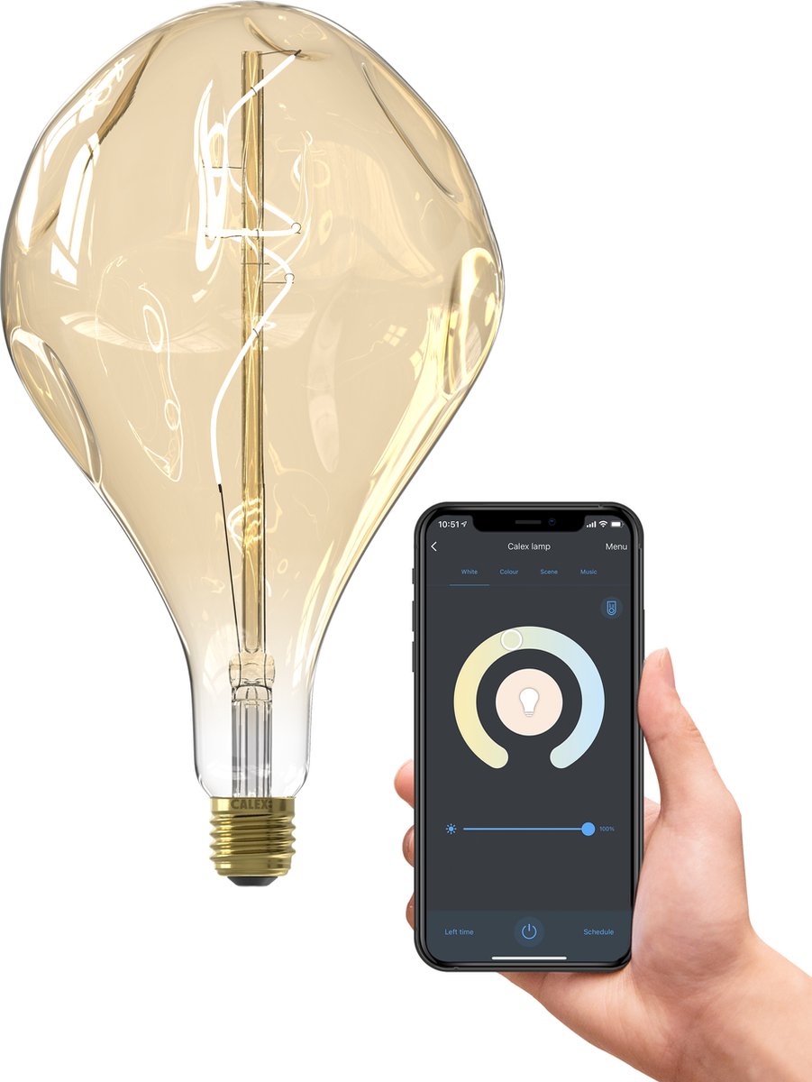 Calex evo xxl slimme led lamp - e27 - smart lichtbron - goud - dimbaar - warm wit licht - 6w