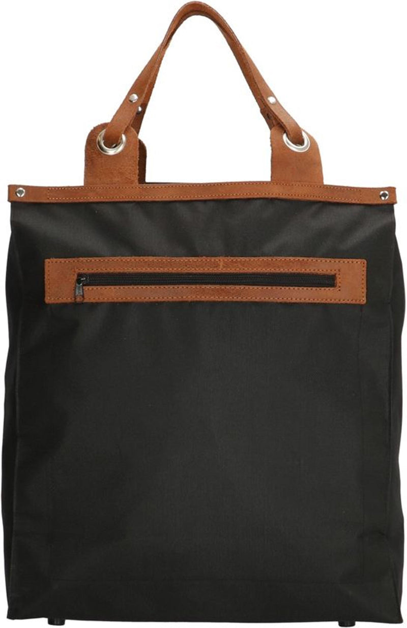 Borsa shopping con manico in pelle nera