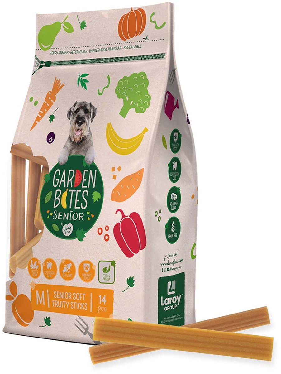 Morsi da giardino duvoplus - bastoncini morbidi alla frutta snack per cani - dolcetti per cani - vegetariano senza glutine - senior medium 14 pezzi