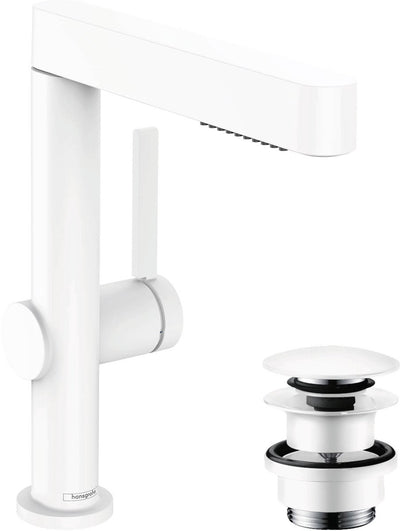 Hansgrohe finoris - grifo para lavabo - con tapón de desagüe - 230 mm - ducha de mano extraíble - 2 funciones de chorro - blanco mate