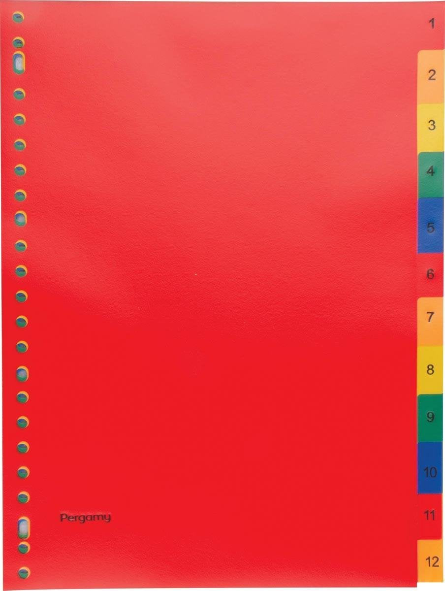 Pergamy tabbladen, ft a4, 23-gaatsperforatie, pp, geassorteerde kleuren, set 1-12
