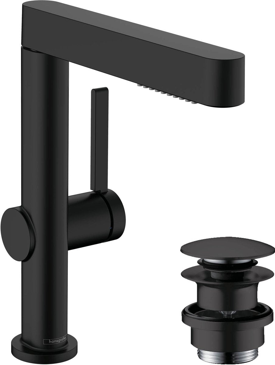 Hansgrohe finoris - wastafelkraan - met afvoerplug - 230mm - uittrekbare vuistdouche - 2 straalfuncties - mat zwart