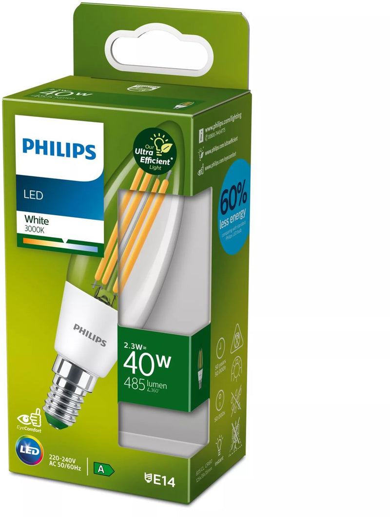 Philips LED Lampada a candela LED Philips ultra efficiente trasparente - 40 W - E14 - luce bianca
