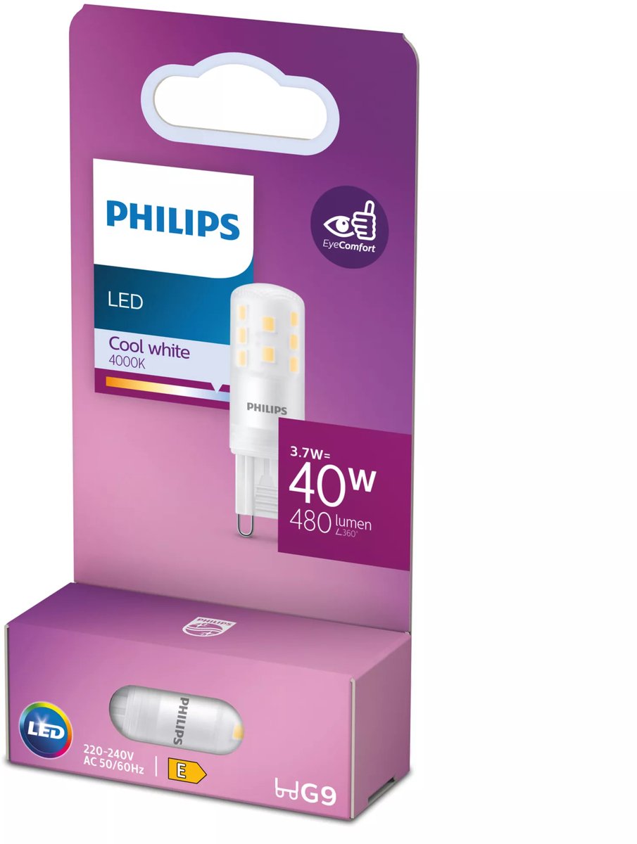 Capsula LED Philips a risparmio energetico trasparente - 40 W - G9 - luce bianca fredda - risparmia sui costi energetici