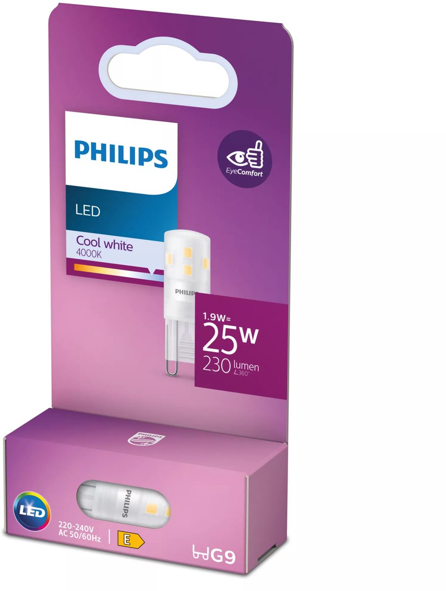 Capsula LED Philips a risparmio energetico trasparente - 25 W - G9 - luce bianca fredda - risparmia sui costi energetici