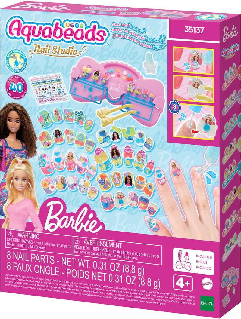 Kit de diseño Barbie para estudio de uñas Aquabeads, con uñas reutilizables, sin secador de uñas, seguro para niños, solo requiere agua