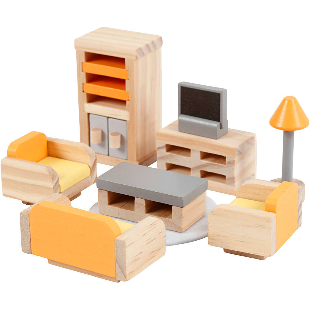 Mobili Viga per casa delle bambole, soggiorno, dimensioni 2x2x7,5 cm, 8 parti 1 set