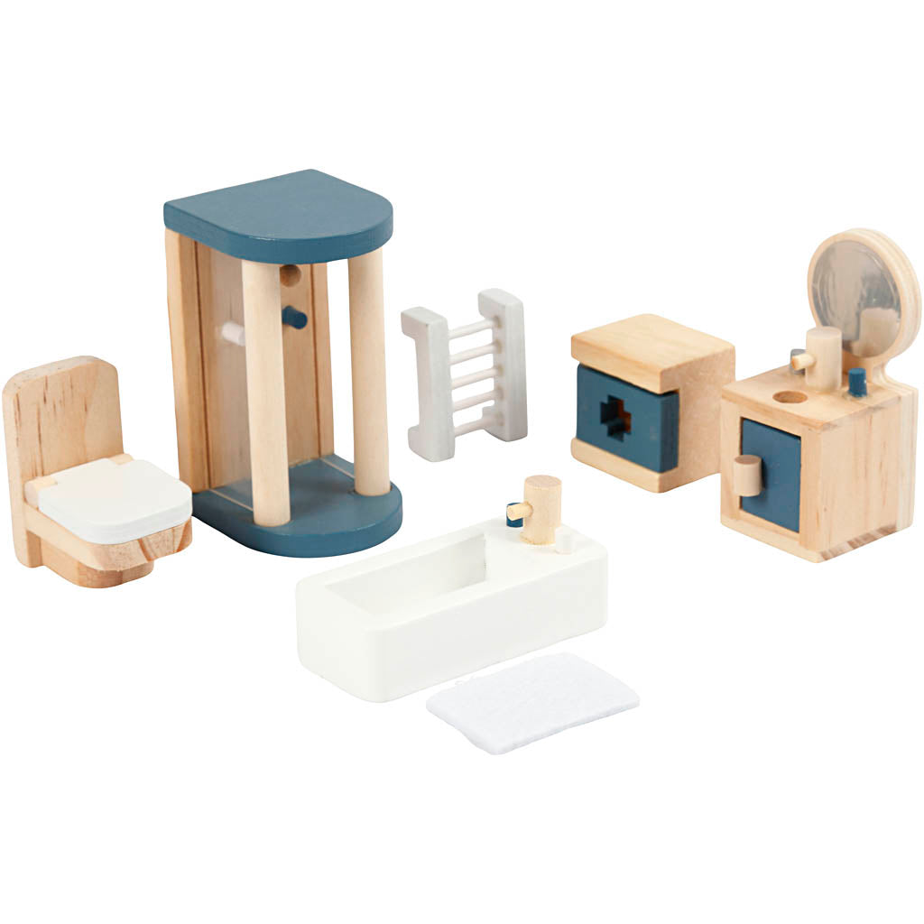 Muebles Viga para casa de muñecas, baño, dimensiones 2x2x7,5 cm, 7 piezas 1 juego