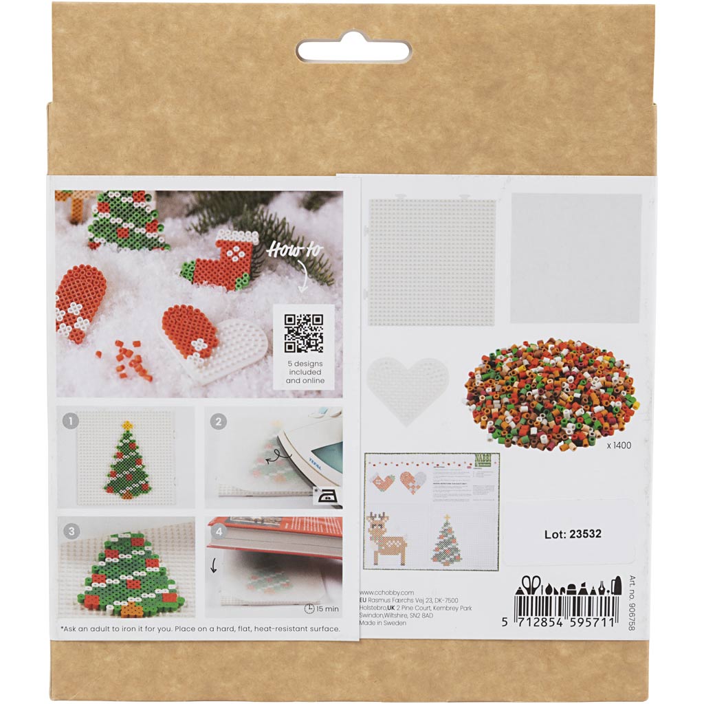 Nabbi hobby set biobeads, Papá Noel, calcetín navideño, corazón navideño, árbol de Navidad y reno, 1 caja