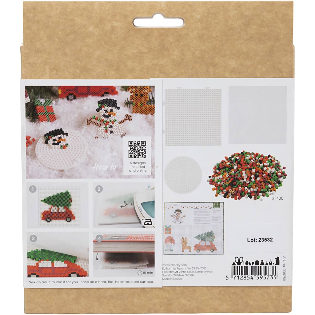 Nabbi hobby set biobeads, coche navideño, reno, muñeco de nieve, elfo y regalo, 1 caja
