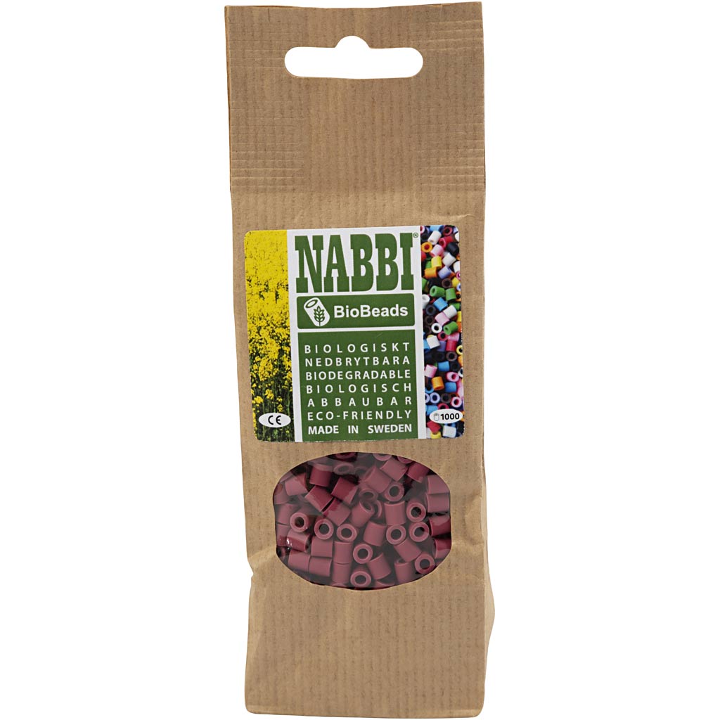 Nabbi biobeads from , size 5x5 mm, hole size 2.5 mm, medium, burgundy, 1000 pieces 1 box