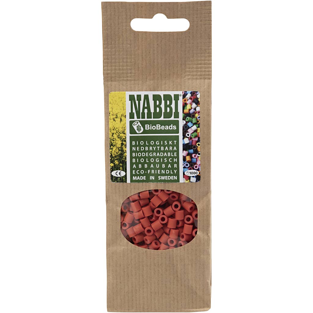 Nabbi biobeads from , size 5x5 mm, hole size 2.5 mm, medium, light red, 1000 pieces 1 box
