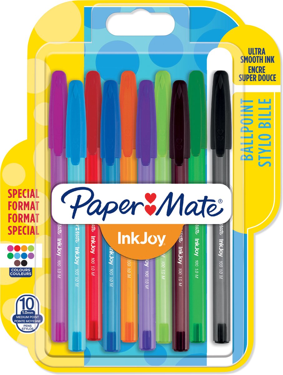 Paper mate inkjoy 100st balpennen | medium punt (1,0 mm) | leuke kleuren | 10 stuks