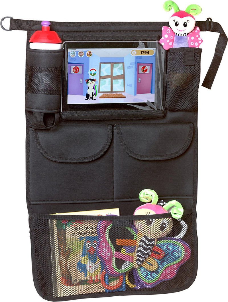 Yrda love to move Organizador de asiento de coche Yrda con soporte para tableta - universal - compartimentos de almacenamiento para vasos, juguetes, folletos - alta calidad - protege contra la suciedad y los arañazos
