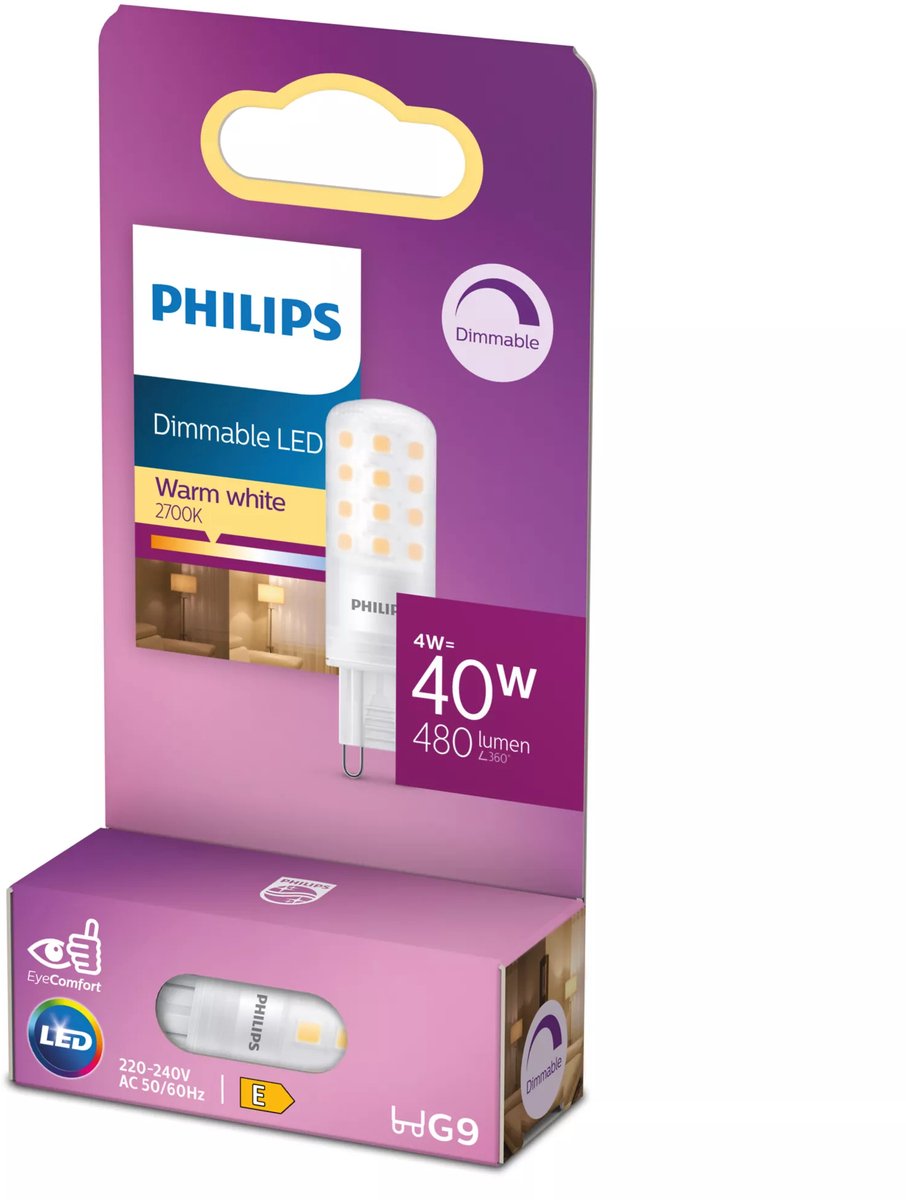 Capsula LED Philips a risparmio energetico trasparente - 40 W - G9 - luce bianca calda regolabile - risparmia sui costi energetici