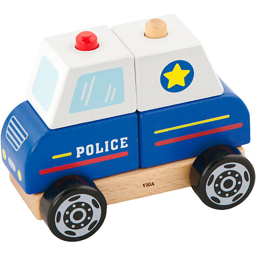 Coche de policía de juguete Viga de madera, coche de policía, dimensiones 13x10x8 cm, 1 pieza