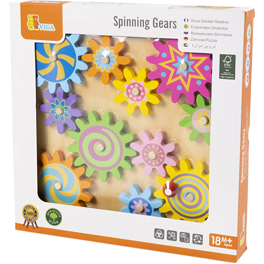 Juguetes de actividades Viga con engranajes de madera, dimensiones 30x30 cm, 1 unidad