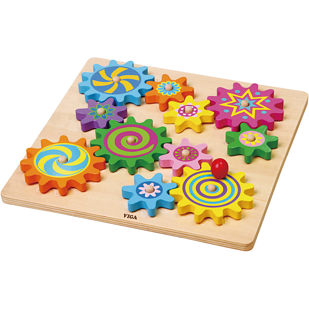 Juguetes de actividades Viga con engranajes de madera, dimensiones 30x30 cm, 1 unidad