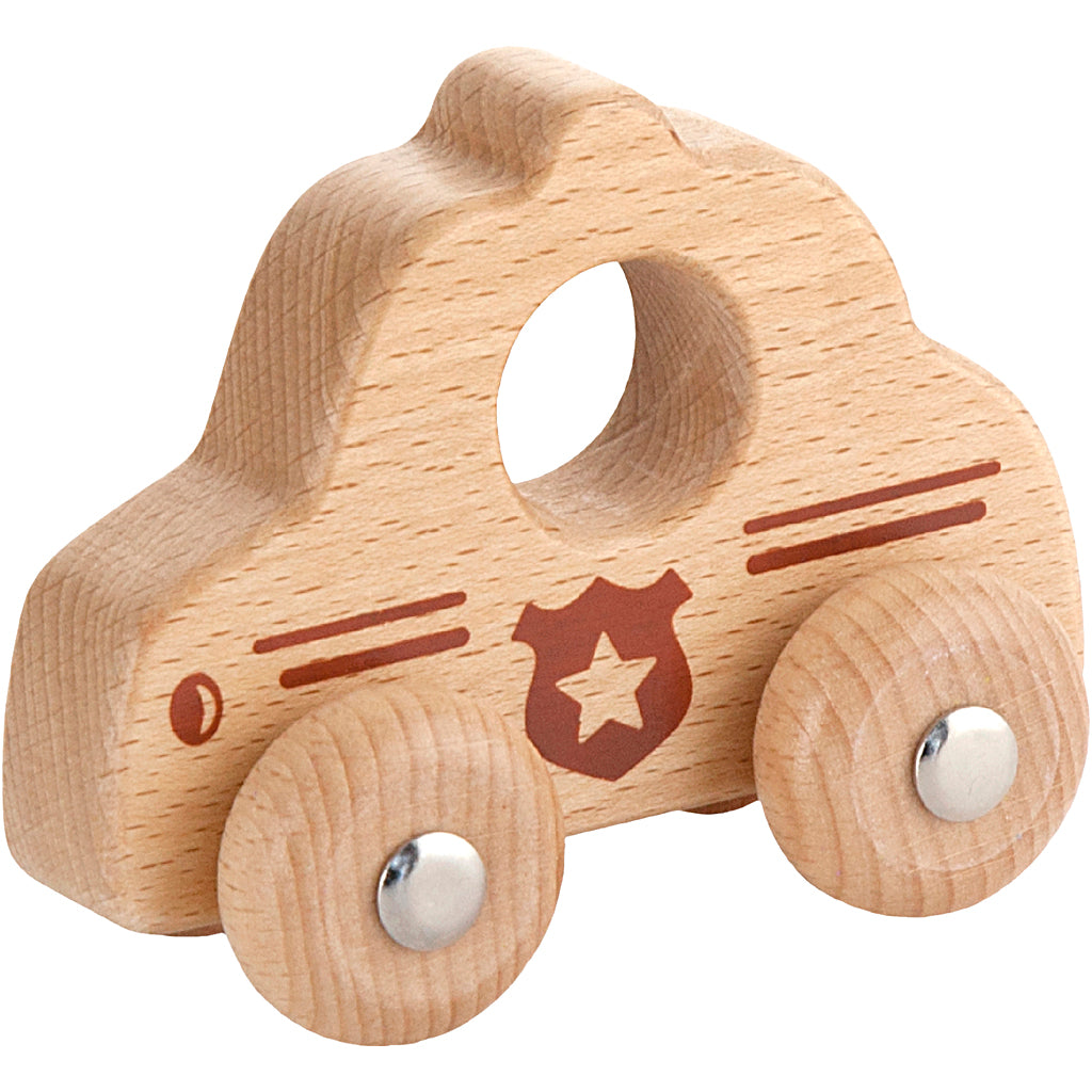 Viga pequeño coche de policía de madera, coche de policía, dimensiones 9x7,5 cm, 1 pieza