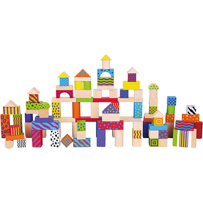 Bloques de madera Viga con patrón, tamaño 3 cm, varios colores, 100 piezas 1 juego
