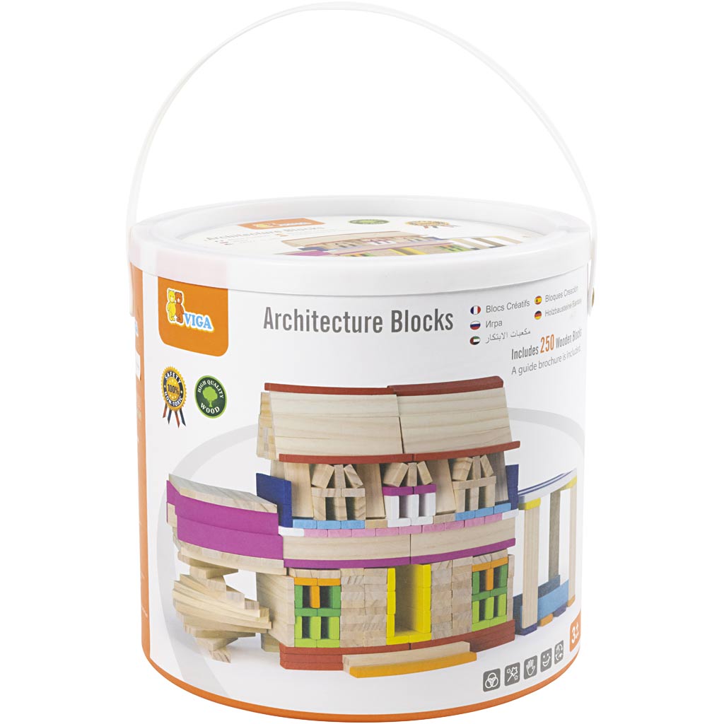 Mattoncini in legno Viga, misura 10 cm, vari colori, 250 pezzi 1 scatola