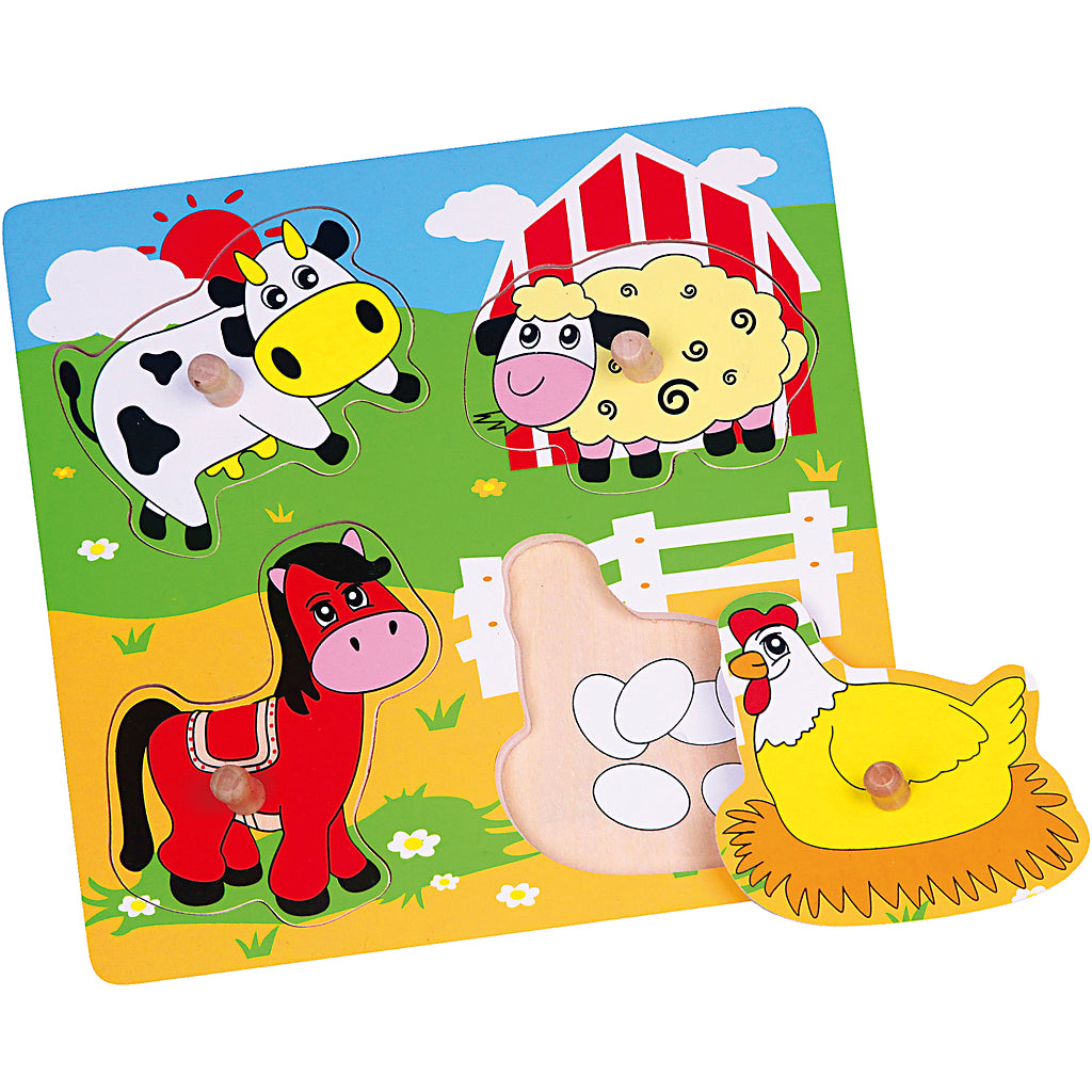 Puzzles de botones de madera Viga, animales de la granja, medidas 22x22 cm, 4 piezas, 1 pieza