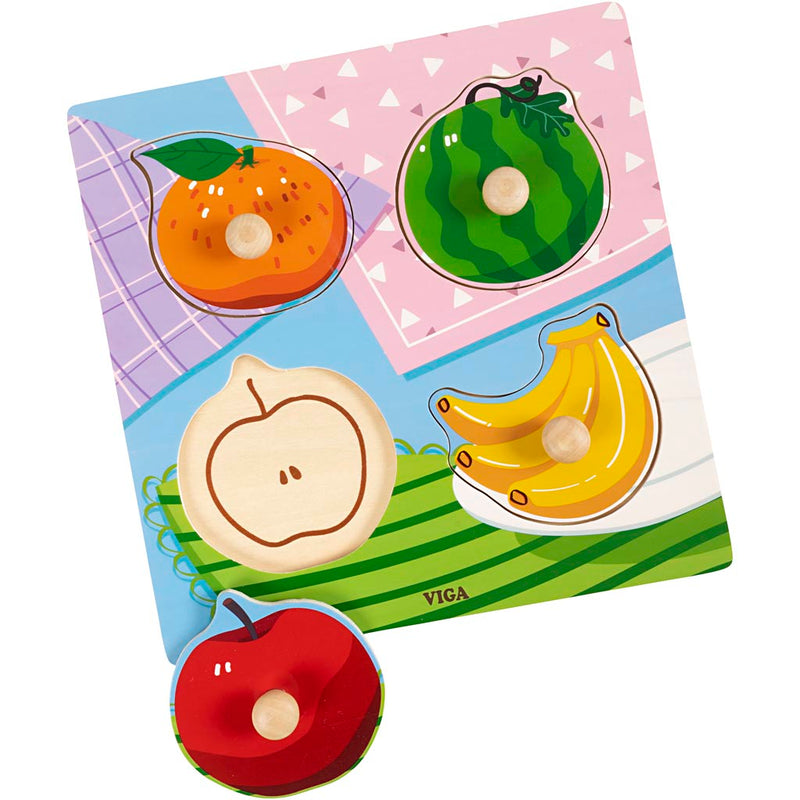 Puzzle con bottoni in legno Viga, frutta, misura 22x22 cm, 4 parti, 1 pezzo