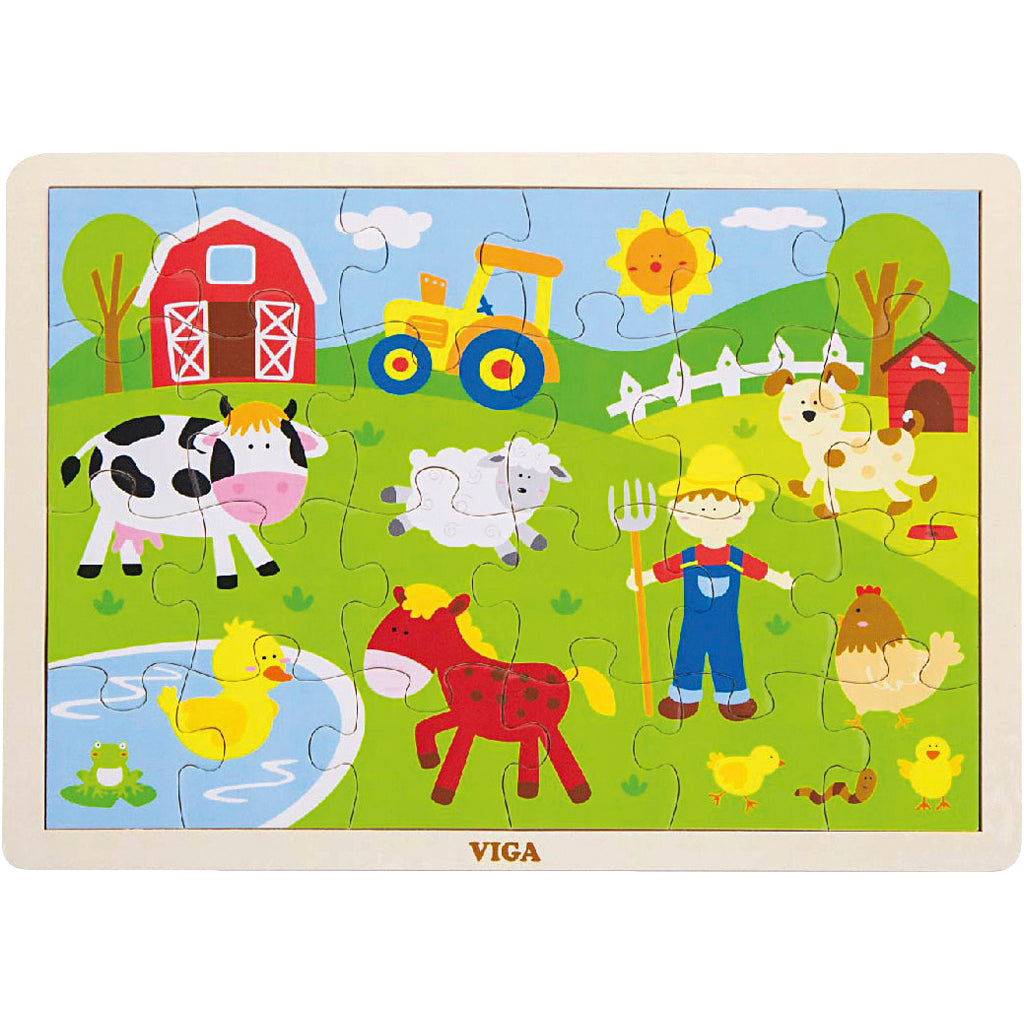 Viga rompecabezas de madera, animales de granja, medidas 30x22,5 cm, 24 piezas, 1 pieza