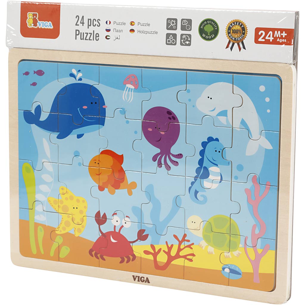 Viga rompecabezas de madera, animales marinos, medidas 30x22,5 cm, 24 piezas, 1 pieza