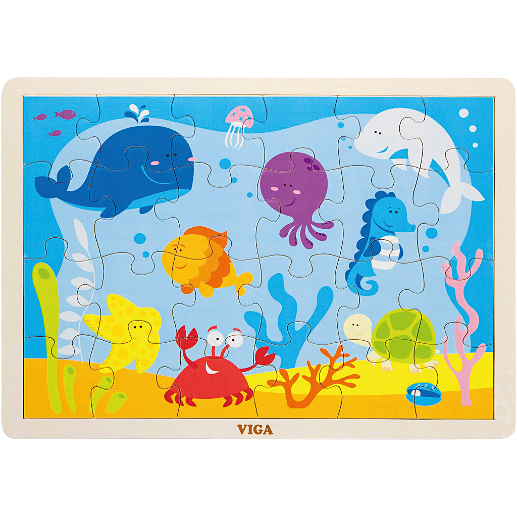 Viga rompecabezas de madera, animales marinos, medidas 30x22,5 cm, 24 piezas, 1 pieza
