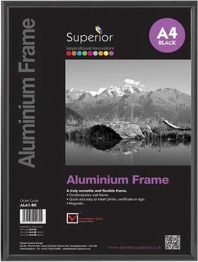 Seco fotolijst a4 - 21 x 29.7cm - zwart geborsteld aluminium - met standaard - 11mm frame - se-ala4-bk