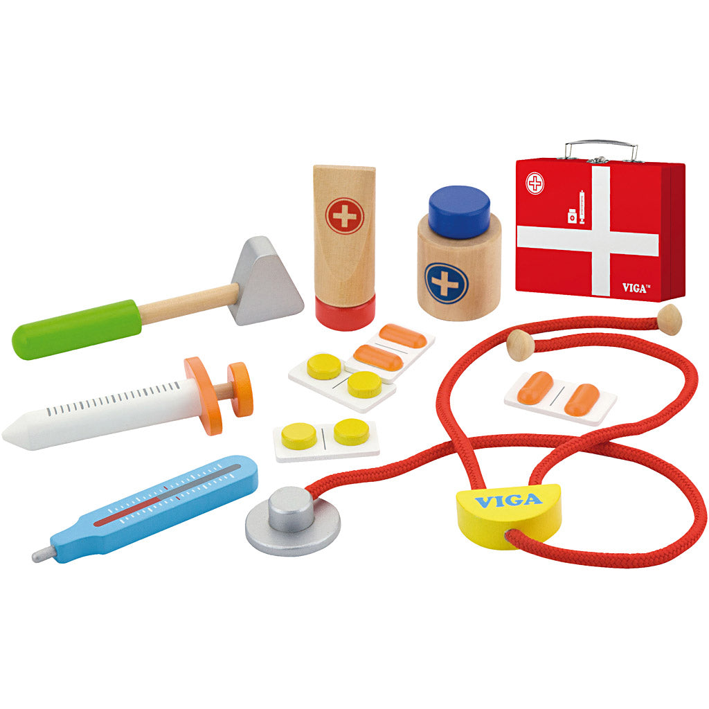 Set da gioco del medico in legno Viga, 11 parti 1 set
