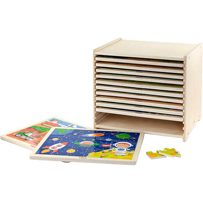 Soporte para rompecabezas Viga con 12 rompecabezas, al: 275, l: 315 mm, a: 235 mm, dimensiones 31x27x23 cm, 12x24 piezas, 12 piezas 1 juego