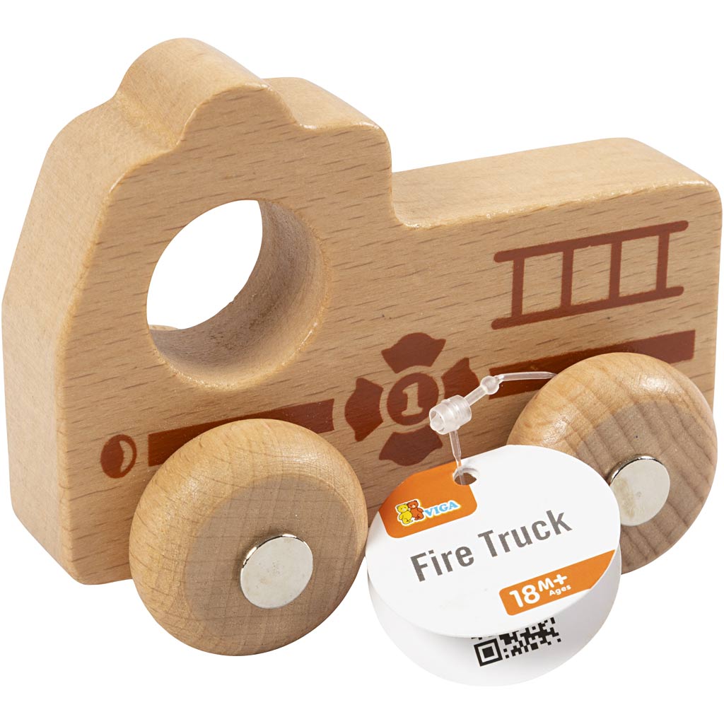Auto in legno Viga, camion dei pompieri, h: 4,3 cm, l: 9 cm, l: 7,5 cm, 1 pezzo