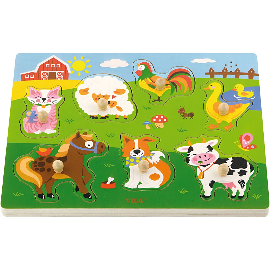 Rompecabezas de madera Viga con sonido, animales de granja, dimensiones 33x22,5x3 cm, 1 pieza