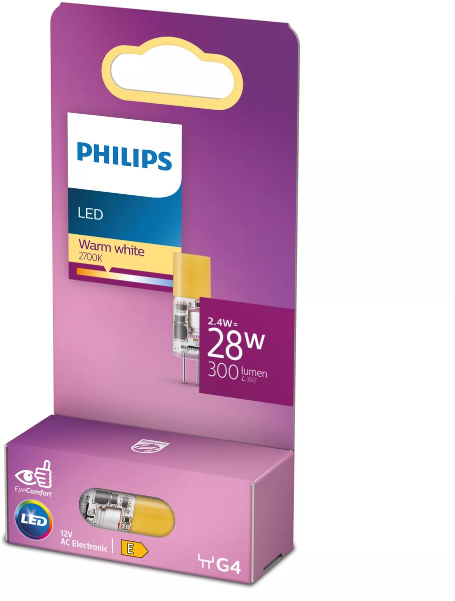 Capsula LED Philips a risparmio energetico trasparente - 28 W - G4 - luce bianca calda - risparmia sui costi energetici