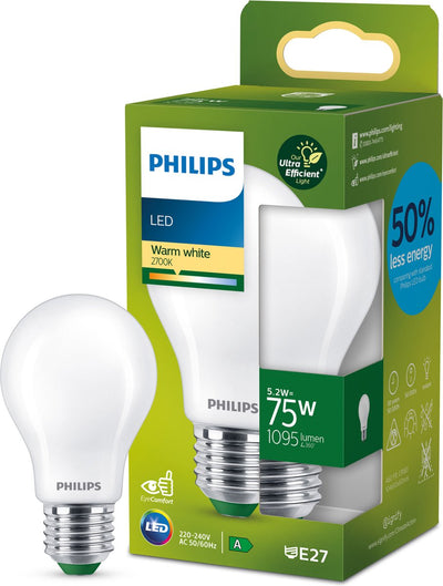 Philips LED Lámpara LED Philips ultra eficiente mate - 75 W - E27 - luz blanca cálida