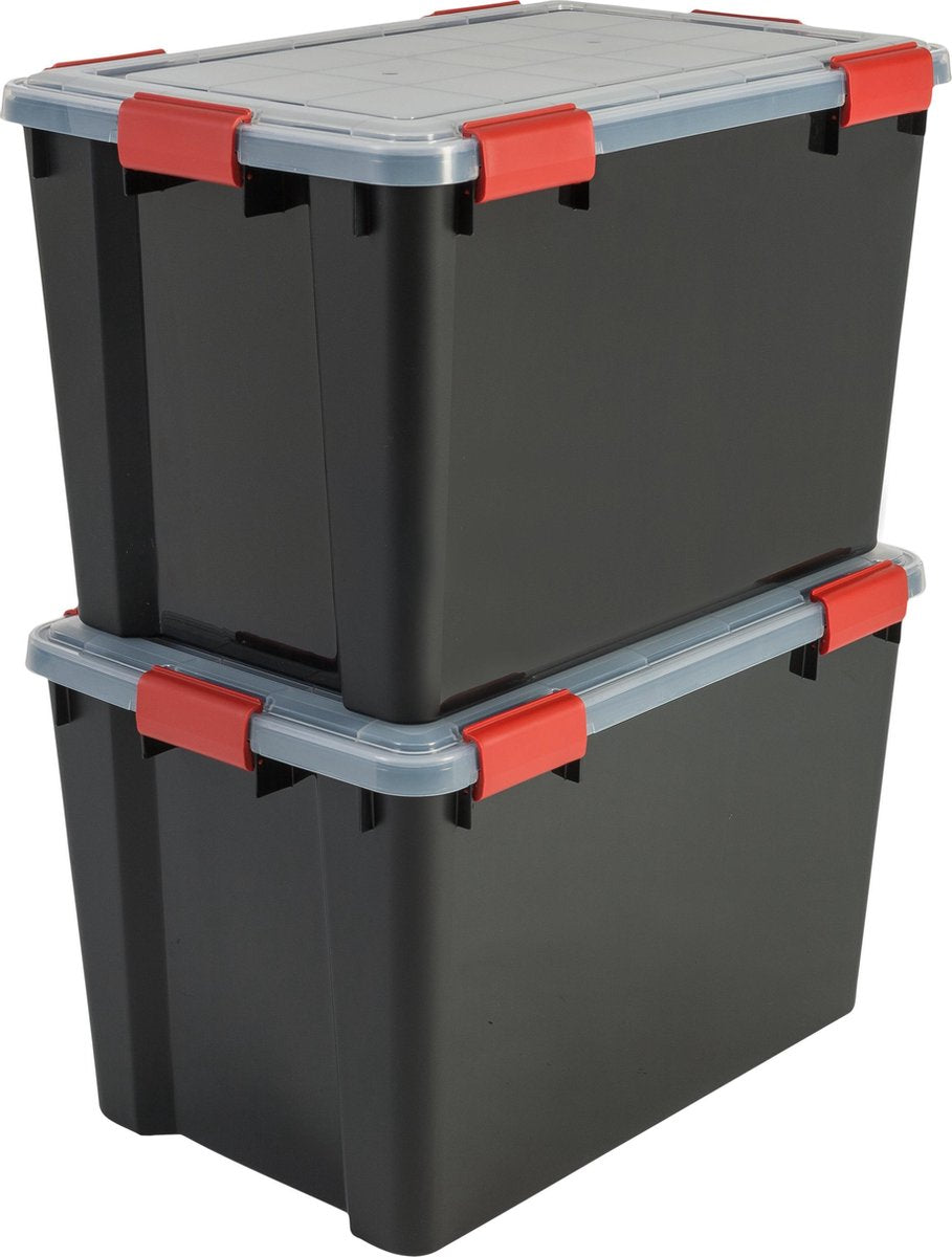 Iris airtight opbergbox - 70l - kunststof - zwart rood - set van 2
