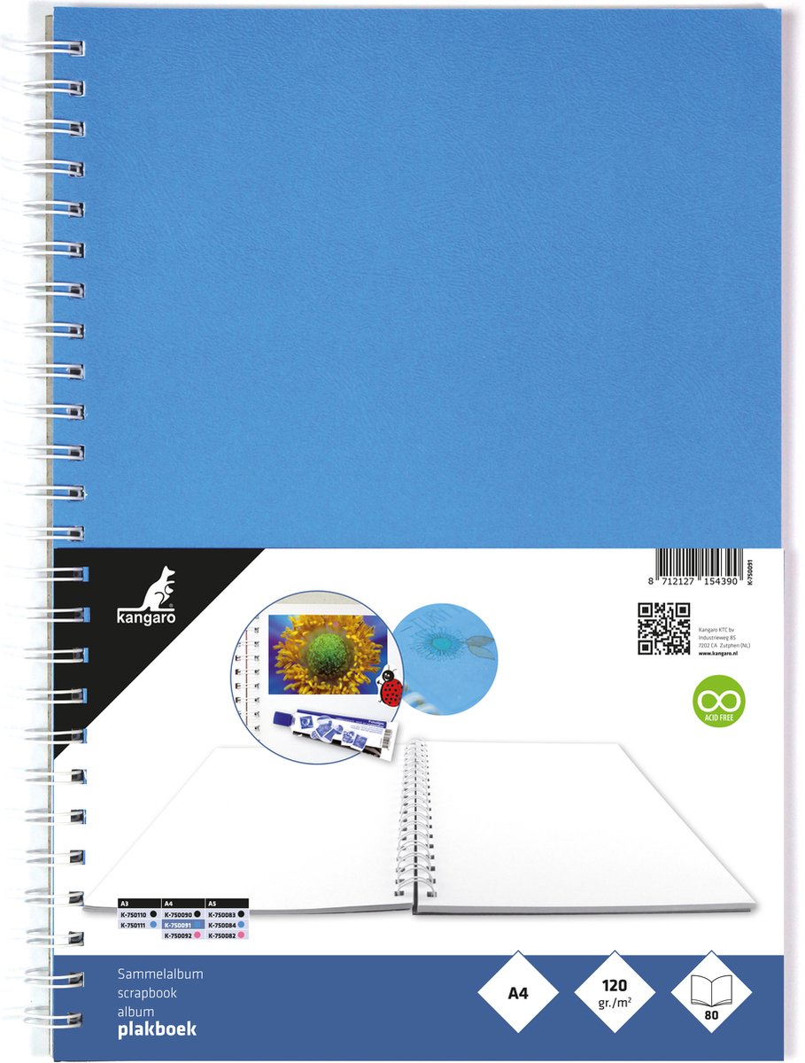 Kangaro plakboek - a4+ - 120grams - 80 pagina's - blauw