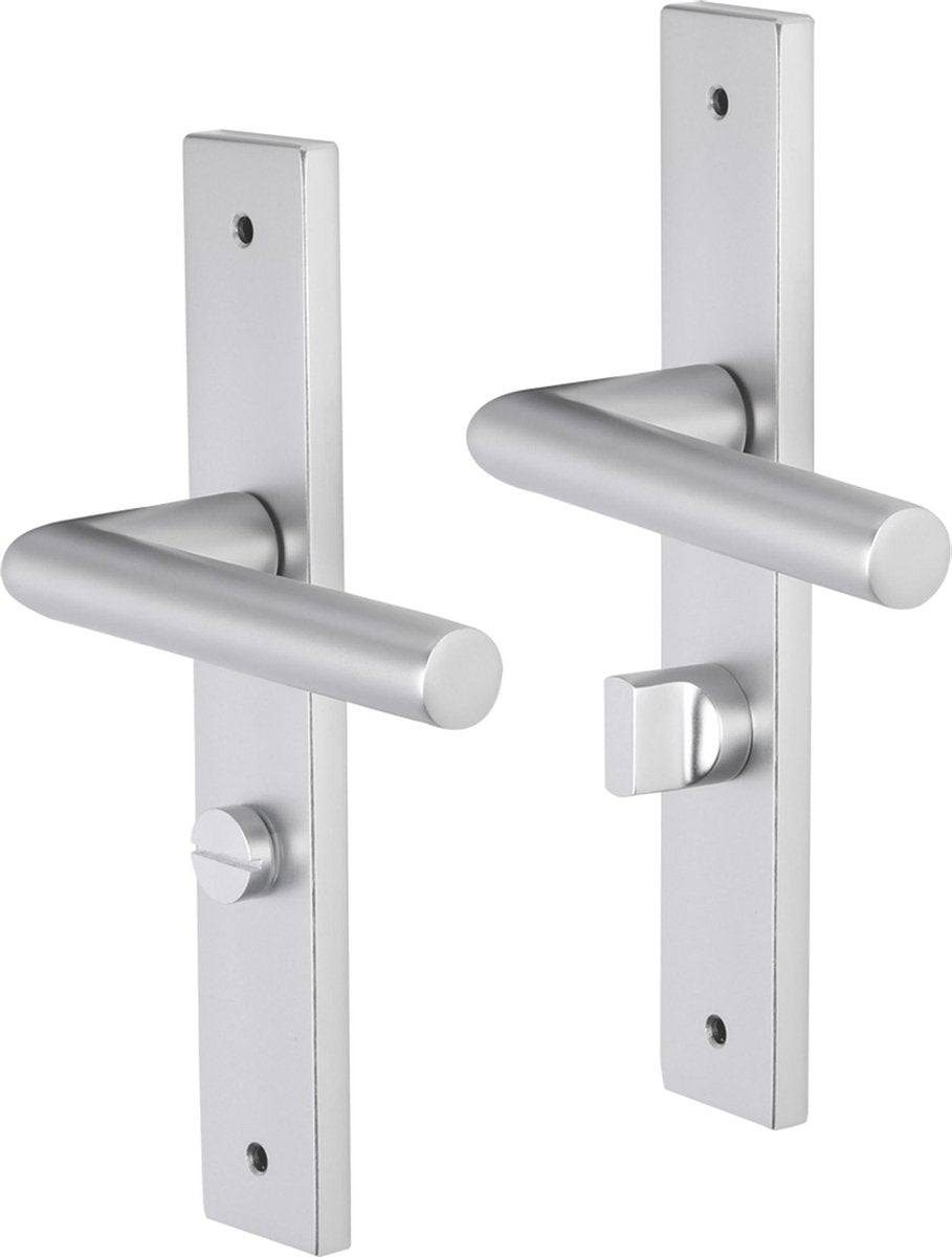 Maniglia per porta Impresso - London - per interni - scudo quadrato con viti e serratura WC - alluminio - 2 pezzi